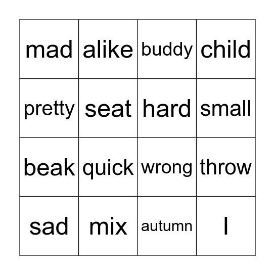 Synonym Bingo Card