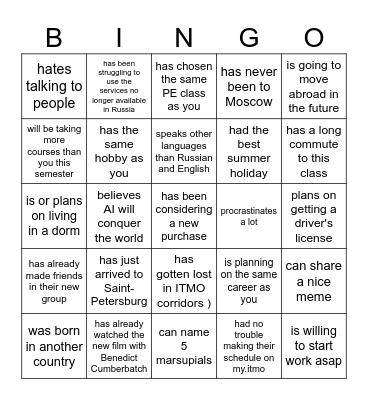Find someone who Bingo Card