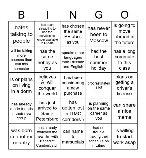 Find someone who Bingo Card