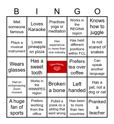 Fleet Services Team Meeting Bingo Card