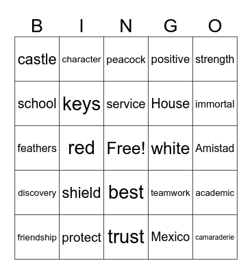 House of Amistads Bingo Card