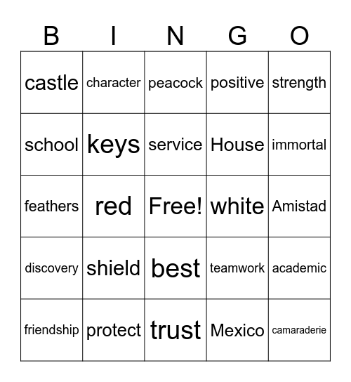 House of Amistads Bingo Card