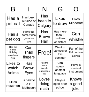 Name Bingo Card