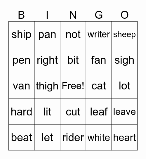 Minimal pairs Bingo Card