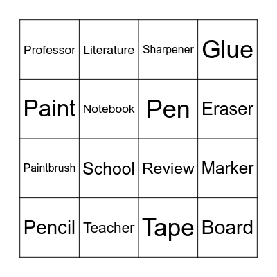 In the classroom Bingo Card