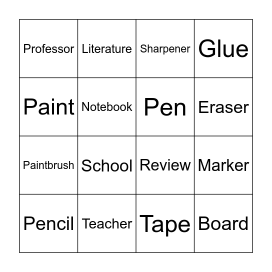 In the classroom Bingo Card