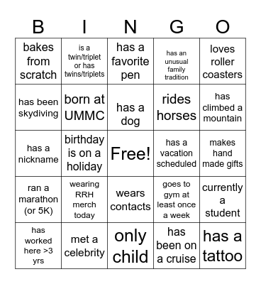 Co-worker Bingo Card