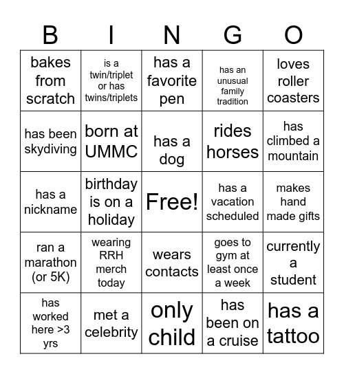 Co-worker Bingo Card