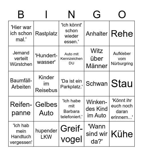 Reise Bingo Card