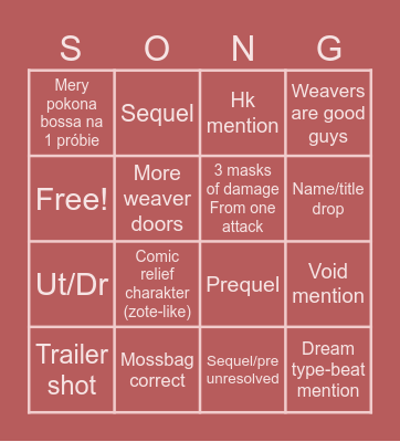 Silksong Bingo Card