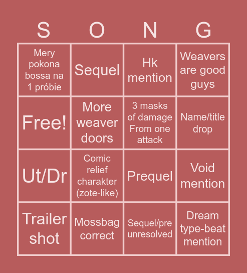 Silksong Bingo Card