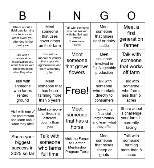 Fill 5 squares in a row with signatures for a prize! Bingo Card