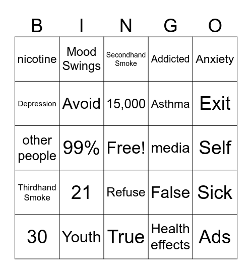 Tobacco Prevention & Education Bingo Card