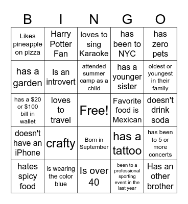 Find Someone Who Bingo Card