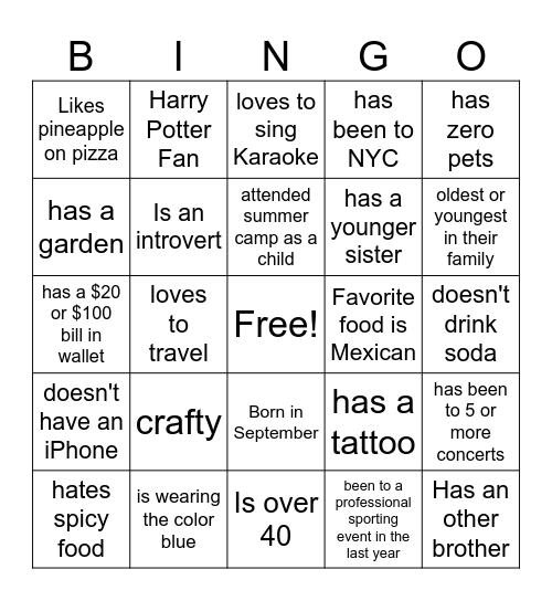 Find Someone Who Bingo Card