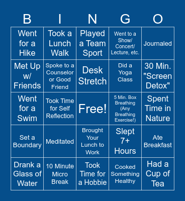 Health, Wellness and Feeling Good! Bingo Card