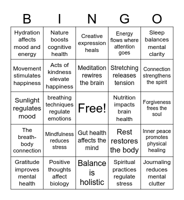 Mind, Body, Soul Balance Bingo Card