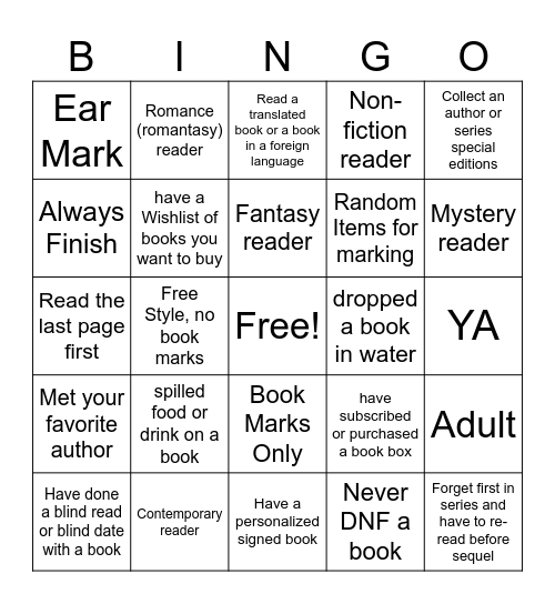 Book Club Bingo Card
