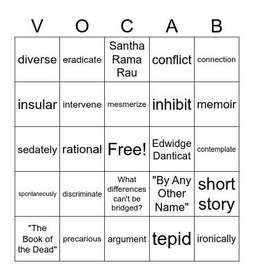 Into Literature Pilot Bingo Card