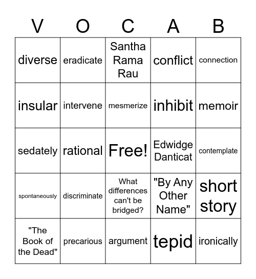 Into Literature Pilot Bingo Card