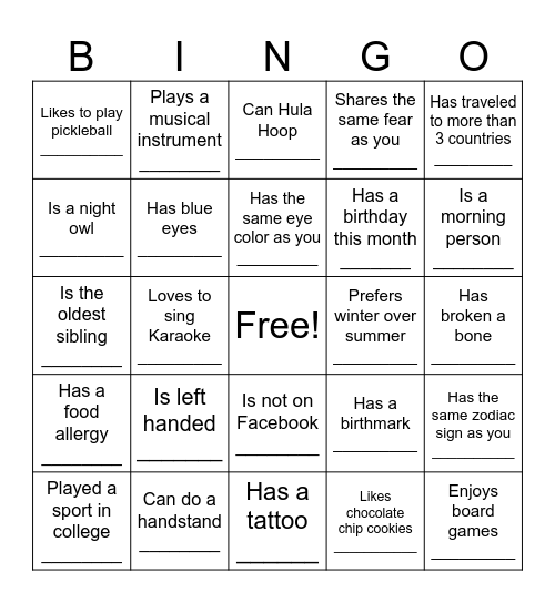 A Minute to Meet You: Find Someone Who... Bingo Card