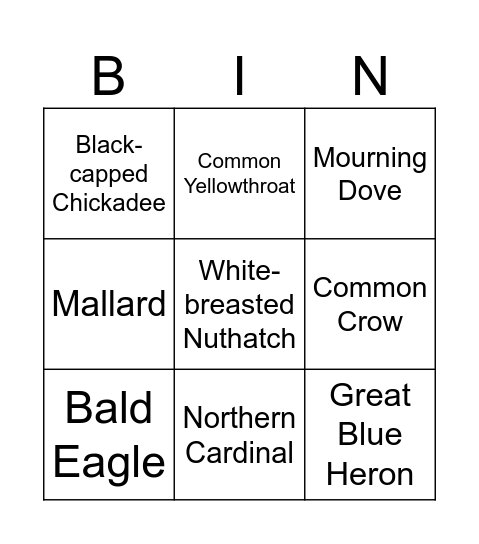 Trek and Bird Bingo Card
