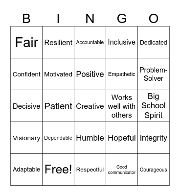 Positive Leadership Bingo Card