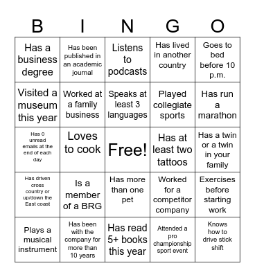 Team Building Bingo Card