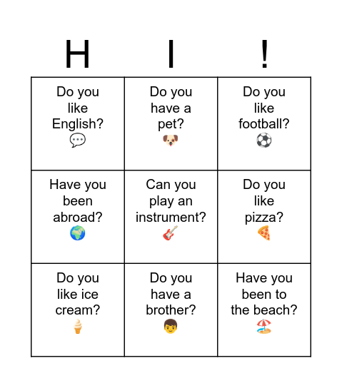 What do you like? Bingo Card