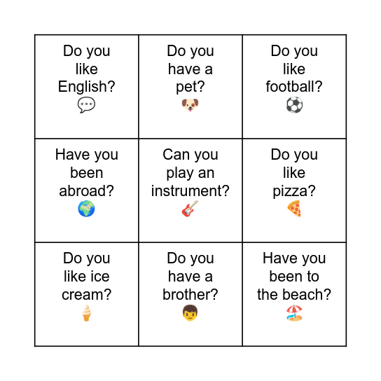 What do you like? Bingo Card