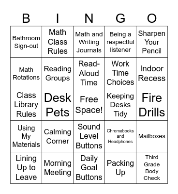 Routines Bingo! Bingo Card