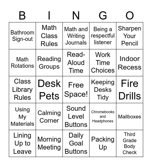 Routines Bingo! Bingo Card
