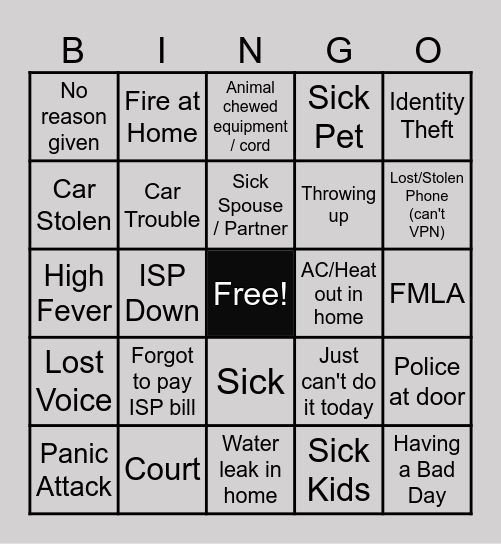 Callout Bingo Card