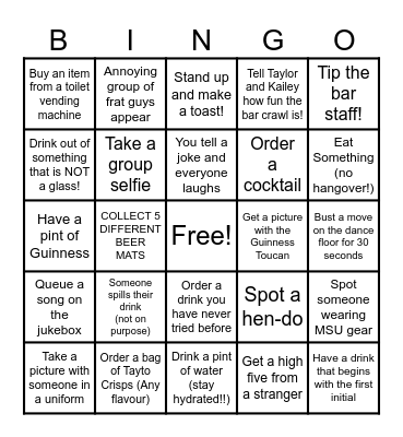 Bar Crawl Bingo! Bingo Card