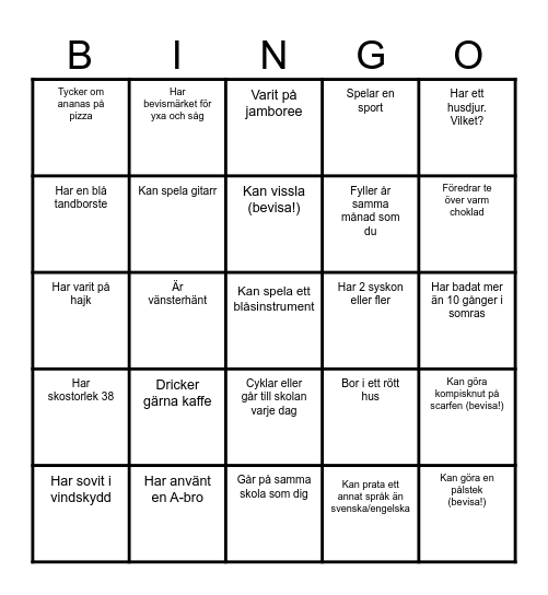 LÄRA KÄNNA VARANDRA - BINGO! Bingo Card