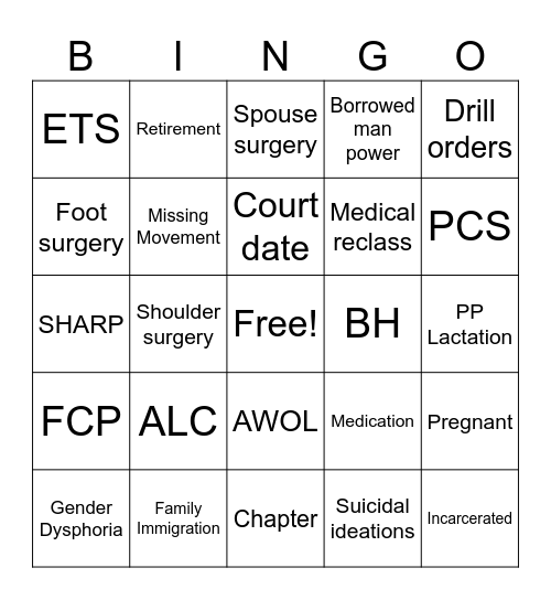 EUCOM Bingo Card
