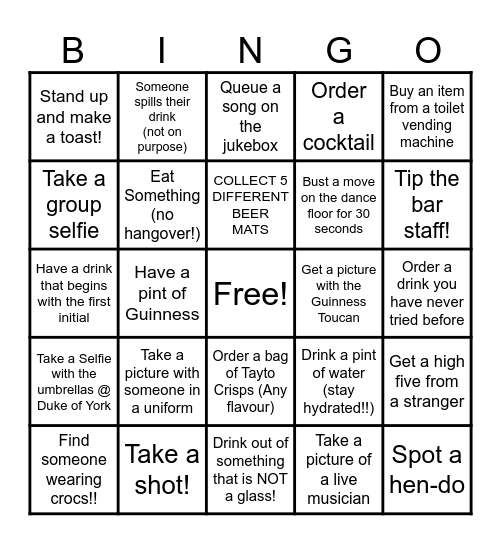 Bar Crawl Bingo! Bingo Card