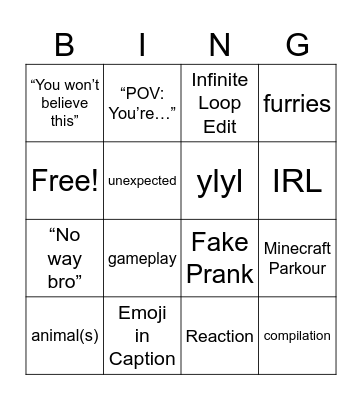 YT Shorts Bingo Card