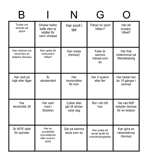 LÄRA KÄNNA VARANDRA - BINGO! Bingo Card