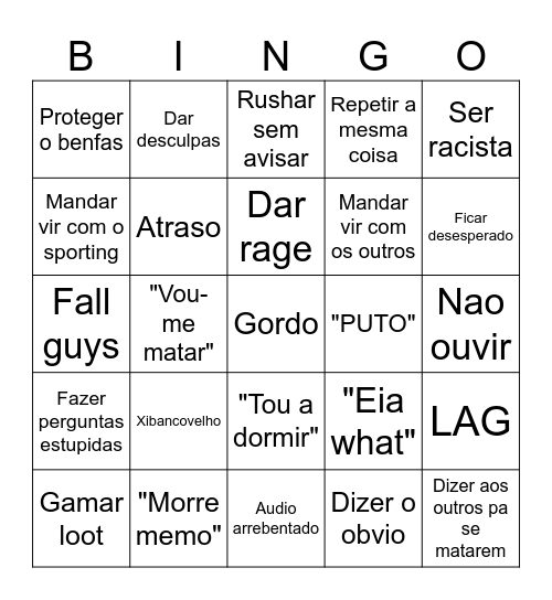 Pedro Bingo Card