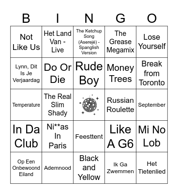 Lynn's Muziekbingo Card