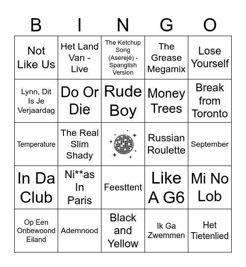 Lynn's Muziekbingo Card