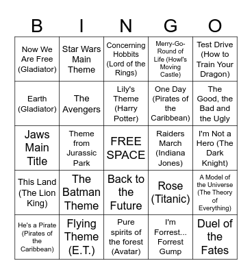 Iconic Soundtracks Bingo Card