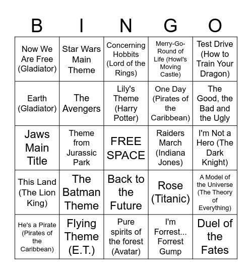 Iconic Soundtracks Bingo Card