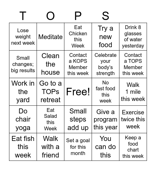 TOPS Bingo Card