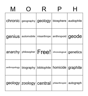 Weeks 1-3 MORPH! Bingo Card