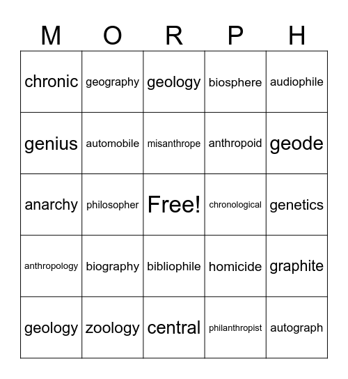 Weeks 1-3 MORPH! Bingo Card