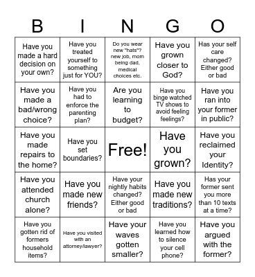 Divorce BINGO Card
