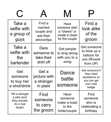Camp Bride Bingo Card