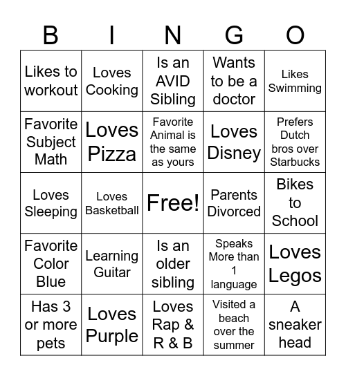 AVID 11 People Bingo Card